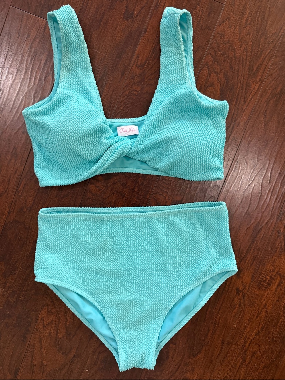 Pink Lily Mint Textured High-Waist Bikini Set